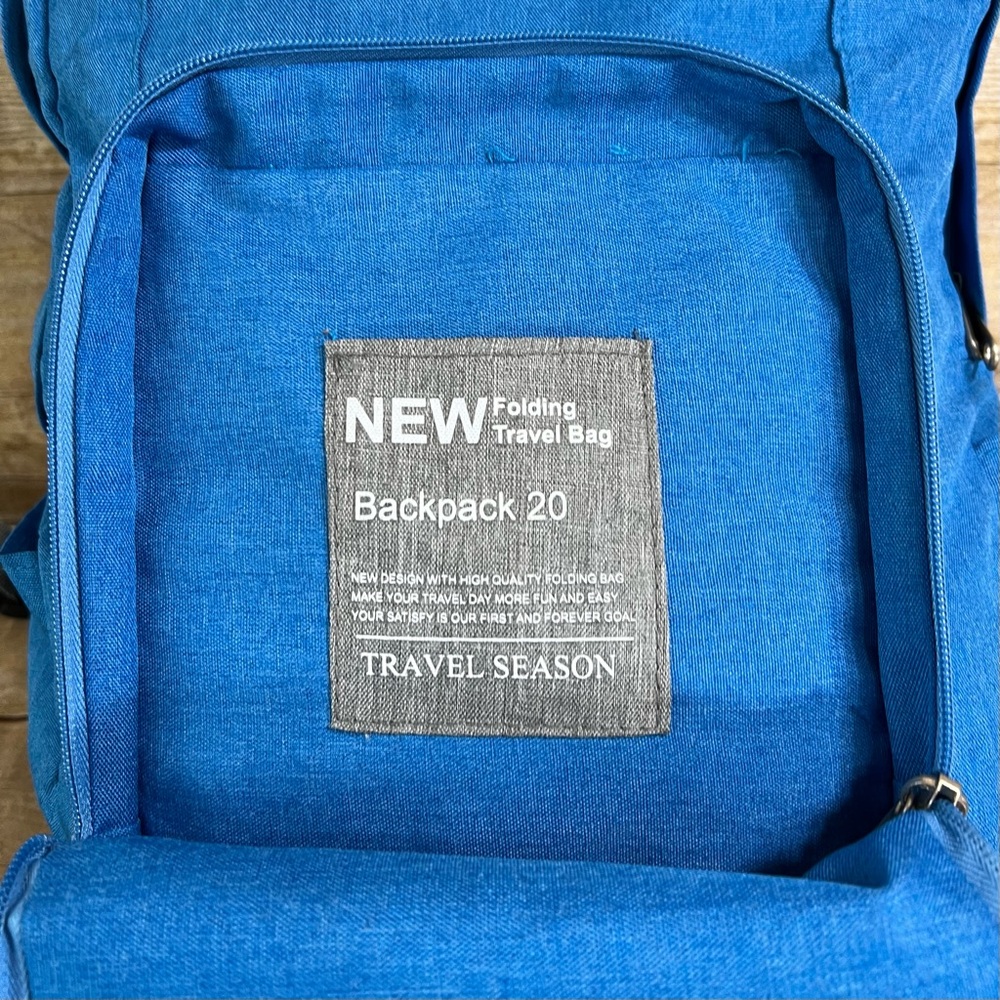 Travel Season Folding Backpack 20 Blue Grey Lightweight Packable Daypack Bag - Picture 8 of 12